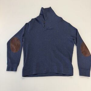 Polo Ralph Lauren Blue Shawl Neck Sweater with Suede Elbow Patches